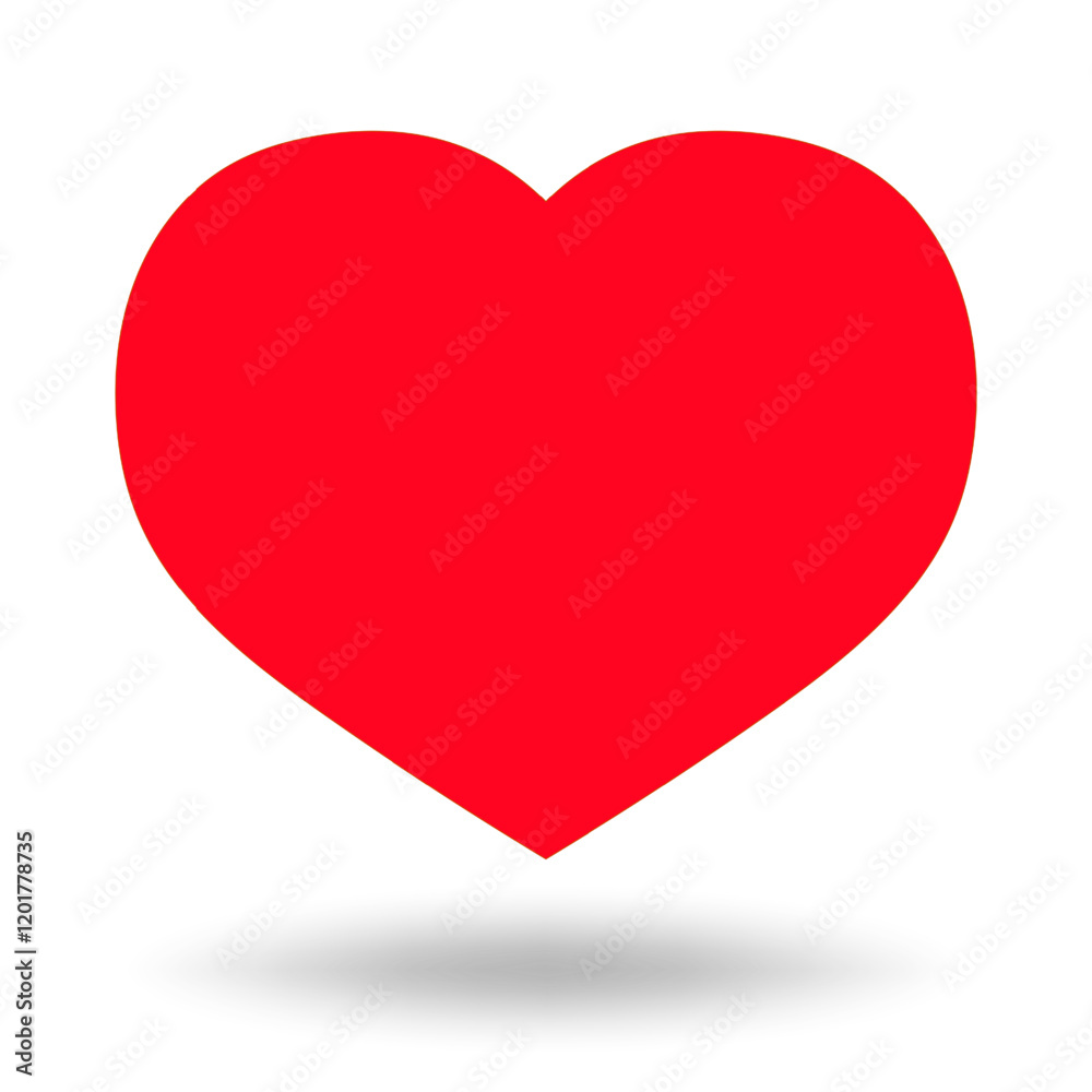 Red heart with soft shadow isolated on a white background. Minimalistic Valentine's Day illustration. Love concept