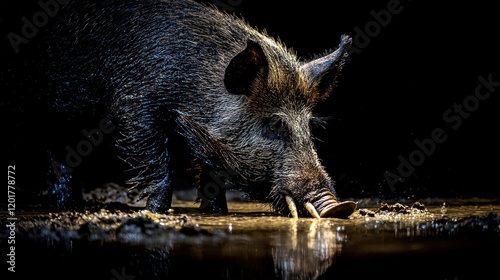 Wallpaper Mural Wild boar drinking water at night. Torontodigital.ca