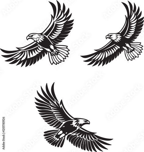 Vector illustration of a flying eagle, available for purchase at $1 USD, showcasing its majestic wingspan