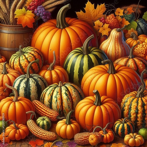Pumpkins and Gourds A colorful illustration of pumpkins and gour