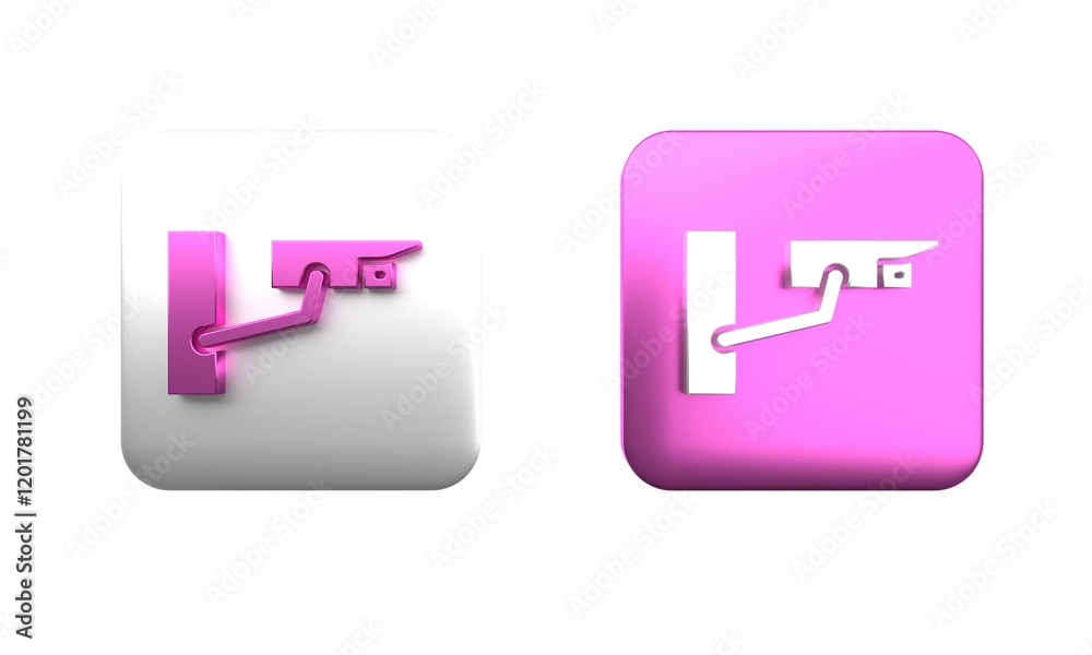 Colorful Security camera icon isolated on white background. Square button. 3D render illustration Colorful Security camera icon isolated on white background. Square button. 3D render illustration