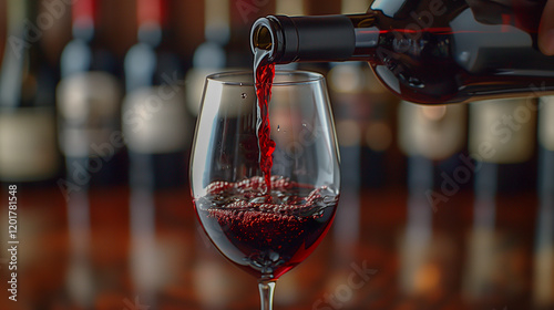 Pouring Red Wine into a Glass with Elegant Background.. photo