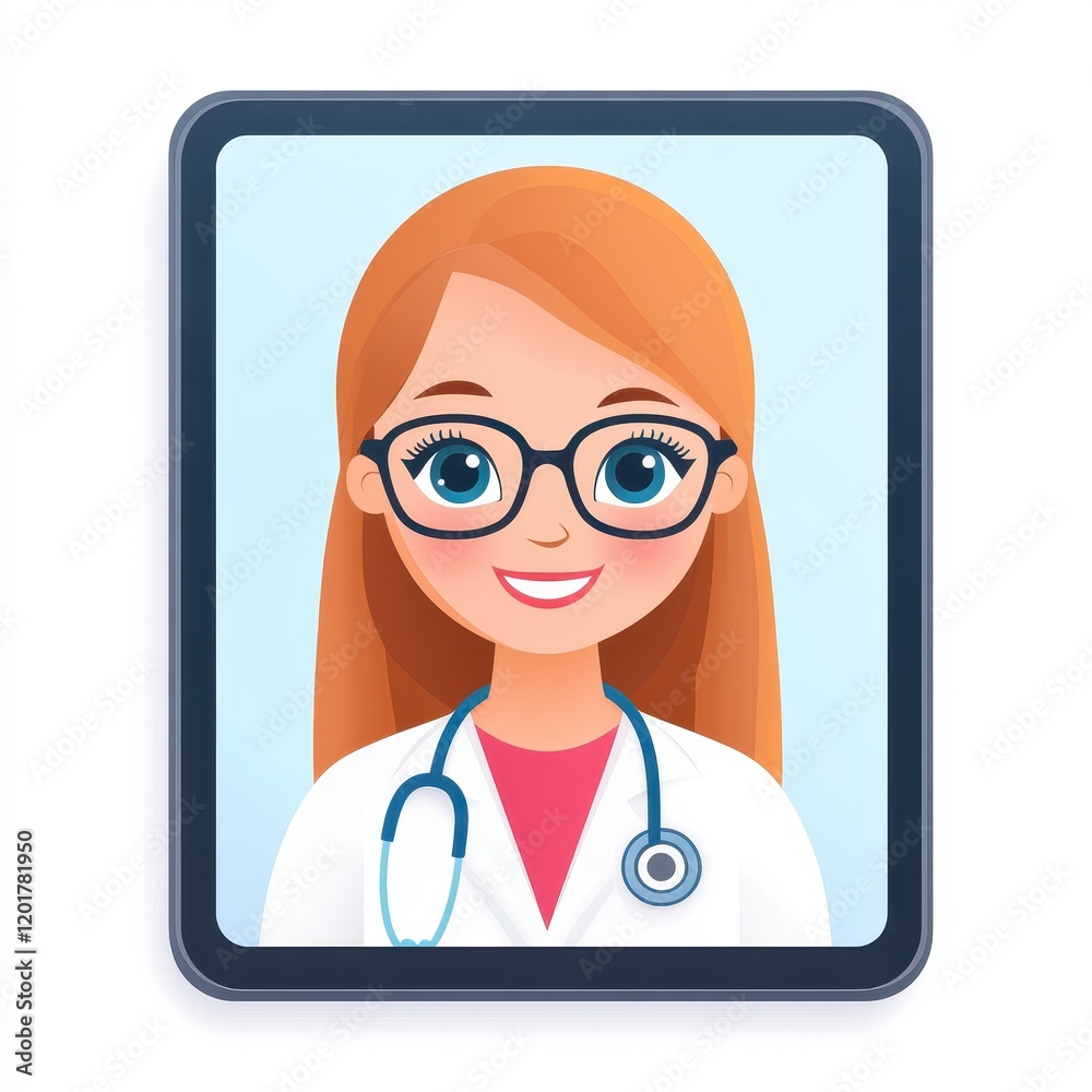 Cartoon doctor character with glasses and a stethoscope, smiling in a modern style. Cartoon doctor character with glasses and a stethoscope, smiling in a modern style.