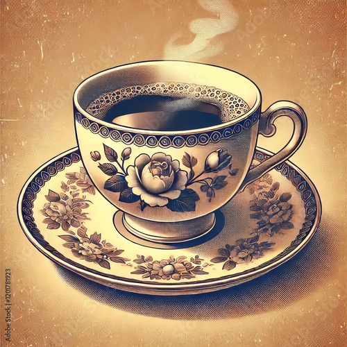 Retro Coffee Cup A classic s coffee cup with a handle and a flor