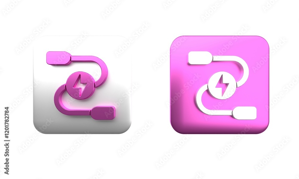Colorful Car battery jumper power cable icon isolated on white background. Square button. 3D render illustration Colorful Car battery jumper power cable icon isolated on white background. Square button. 3D render illustration