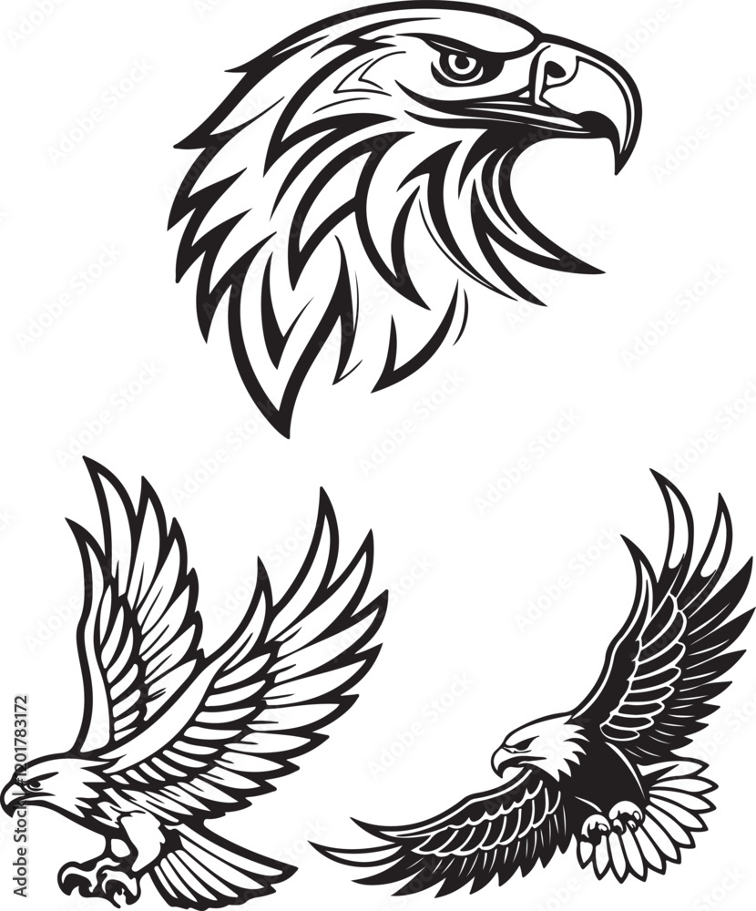 Obraz premium Vector illustration of a flying eagle, available for purchase at $1 USD, showcasing its majestic wingspan