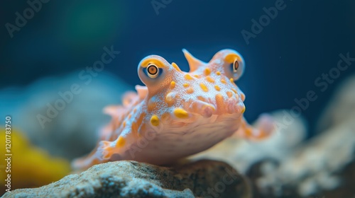 A small orange and white sea creature with a pointy head photo