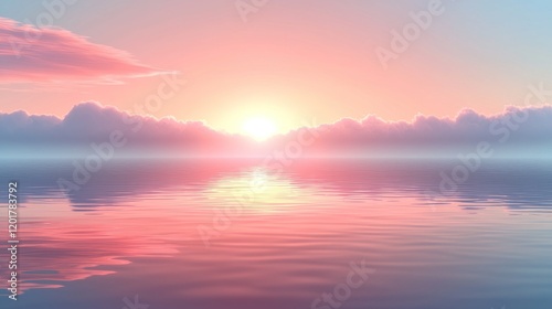 Peaceful Sunrise Over Calm Water with Soft Pink and Orange Hues Reflecting on the Surface