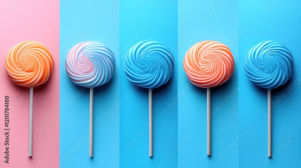 Colorful swirl lollipops on pastel background. Colorful swirl lollipops on pastel background.