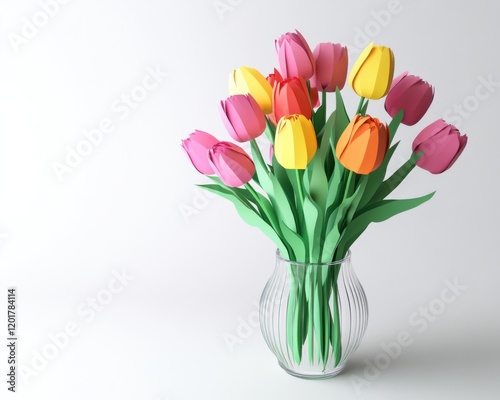 Wallpaper Mural A vibrant bouquet of assorted tulips in a clear vase on a light background. Torontodigital.ca