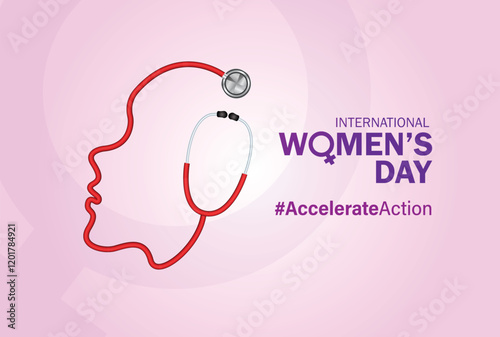 Accelerate action - International women's day concept poster. Woman sign illustration background. 2025 women's day campaign theme - #AccelerateAction