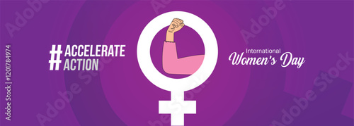 Accelerate action - International women's day concept poster. Woman sign illustration background. 2025 women's day campaign theme - #AccelerateAction