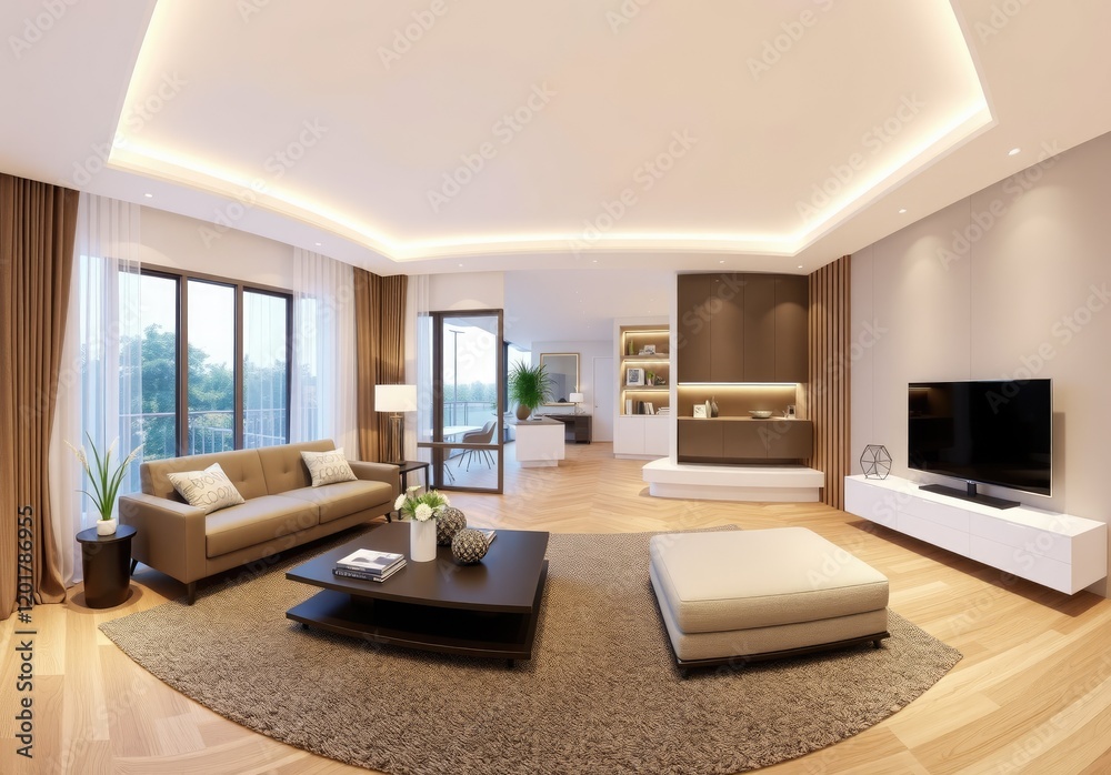 Fototapeta premium Interior of modern living room panorama 3d rendering 
