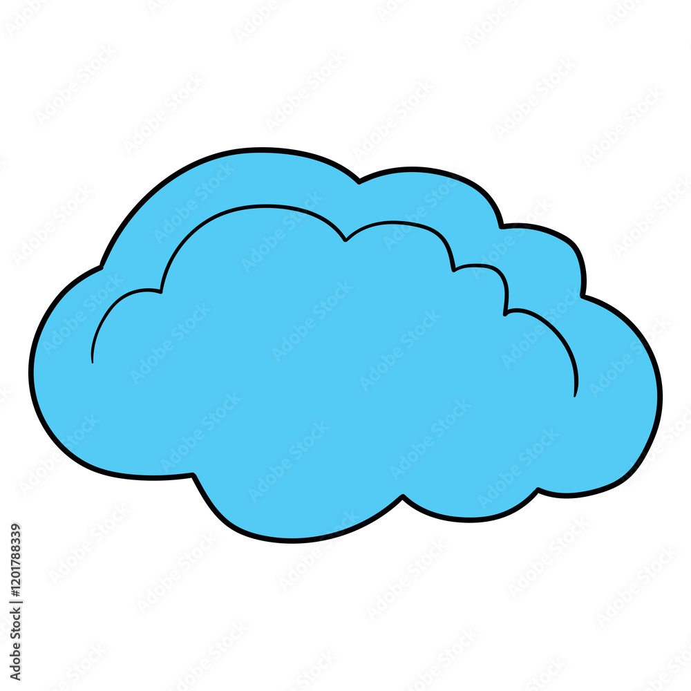Hand drawn cartoon blue cloud on white background. Hand drawn cartoon blue cloud on white background.