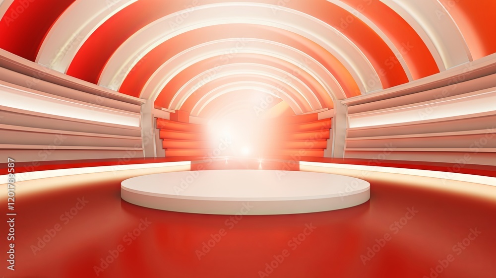 Fototapeta premium Abstract Red and White Circular Stage Design for Presentation