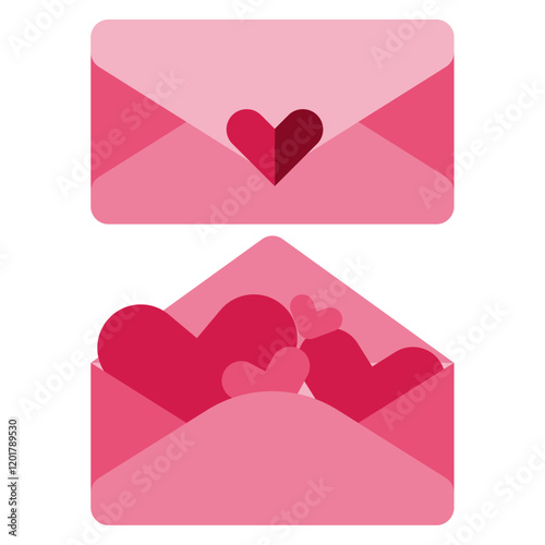 Set of isolated pink Valentine love letter on transparent background	
