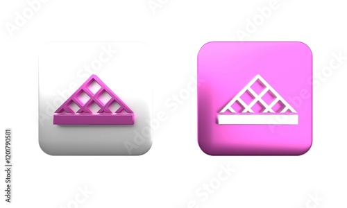 Colorful Louvre glass pyramid icon isolated on white background. Louvre museum. Square button. 3D render illustration photo