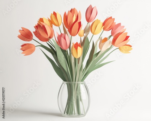 Wallpaper Mural A vibrant display of paper tulips in a clear vase, perfect for decoration and inspiration. Torontodigital.ca