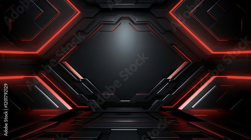 Abstract Dark Red and Black Futuristic  Geometric Background
