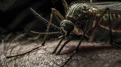 Striking Close-up Image of a Mosquito Feeding on Human Skin Under Natural Light