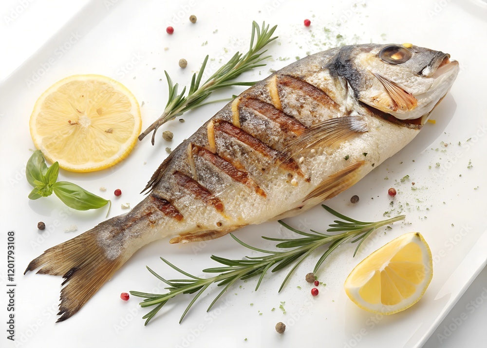 Grilled fish on white background Grilled fish on white background