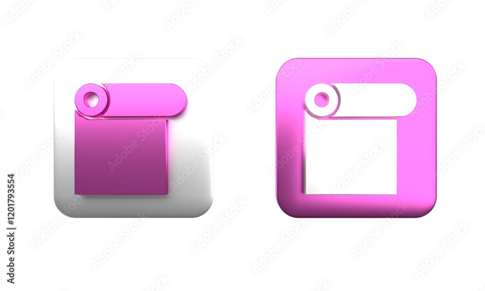 Colorful Roll of paper icon isolated on white background. Square button. 3D render illustration Colorful Roll of paper icon isolated on white background. Square button. 3D render illustration