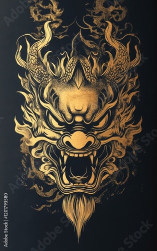 Golden Oni Mask Tattoo Design Artwork