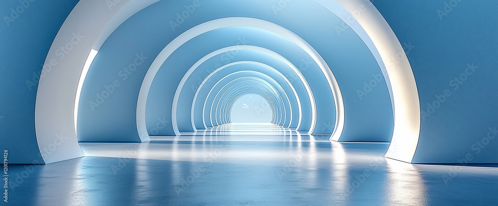 Fototapeta premium Abstract blue arched hallway interior.