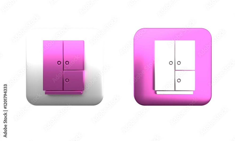 Colorful Wardrobe icon isolated on white background. Square button. 3D render illustration Colorful Wardrobe icon isolated on white background. Square button. 3D render illustration