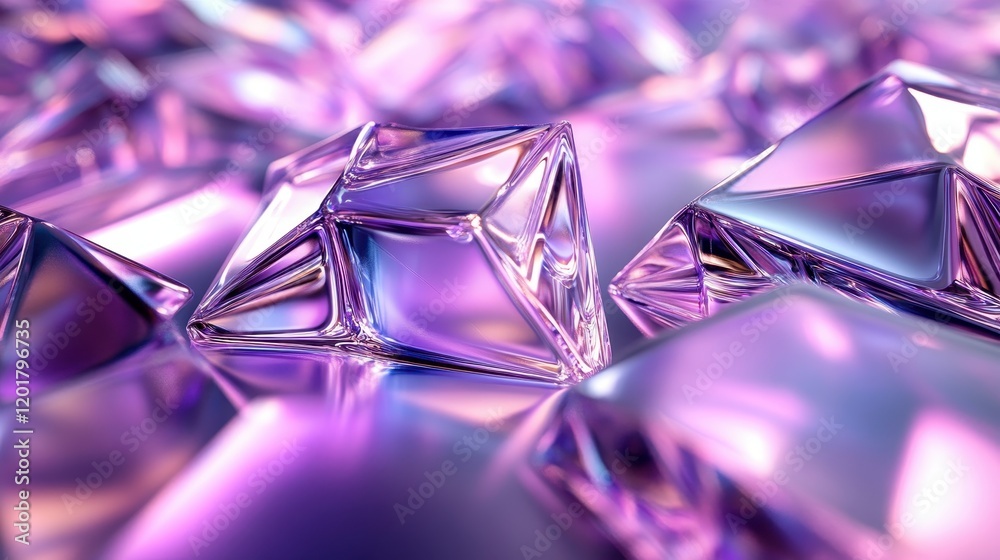 Abstract Geometric Crystal Shapes in Vibrant Purple and Pink Tones with Reflective Surfaces and Soft Lighting Effects Abstract Geometric Crystal Shapes in Vibrant Purple and Pink Tones with Reflective Surfaces and Soft Lighting Effects