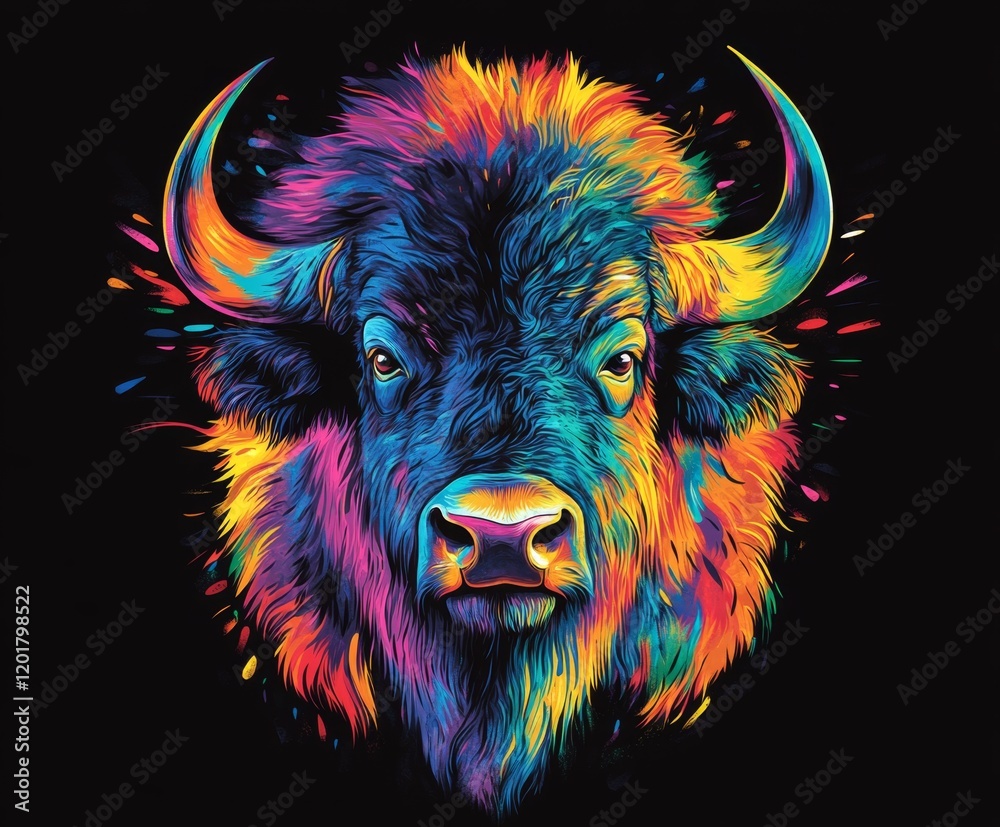 Vibrant Psychedelic American Buffalo Drawing Vibrant Psychedelic American Buffalo Drawing