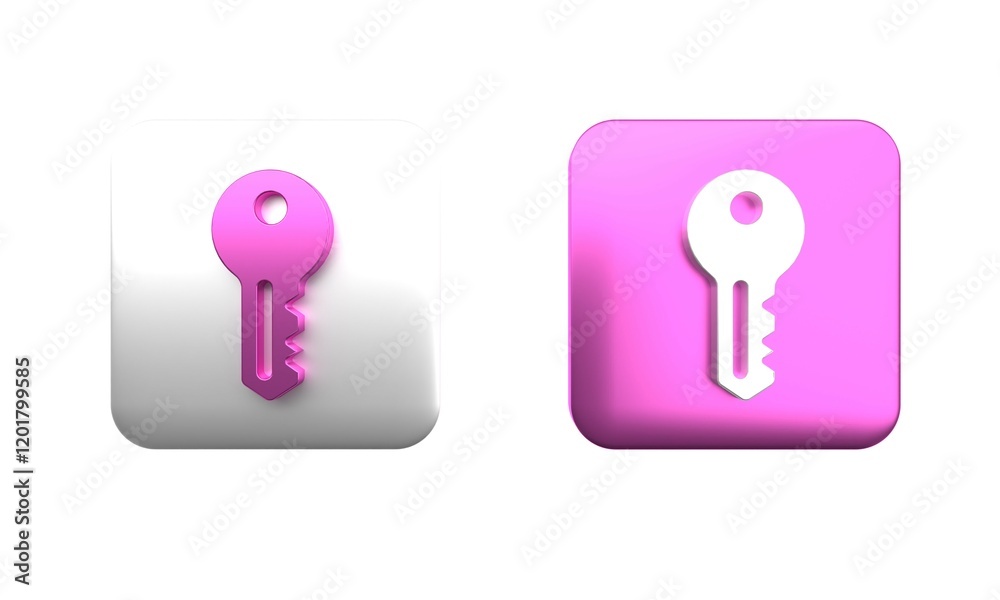 Colorful House key icon isolated on white background. Square button. 3D render illustration Colorful House key icon isolated on white background. Square button. 3D render illustration