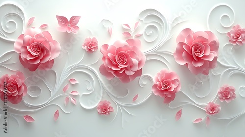 3D Pink floral pattern on a white background