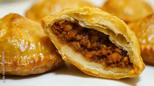Close-up of Flaky Kachori Filled with Spiced Lentils Showcasing Delicious Indian Snack Photography