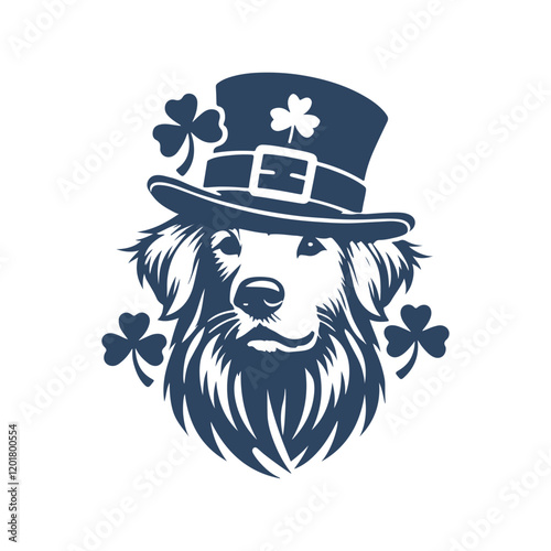 St. Patrick's Day Dog with Clover Hat Vector Silhouette Design Illustration