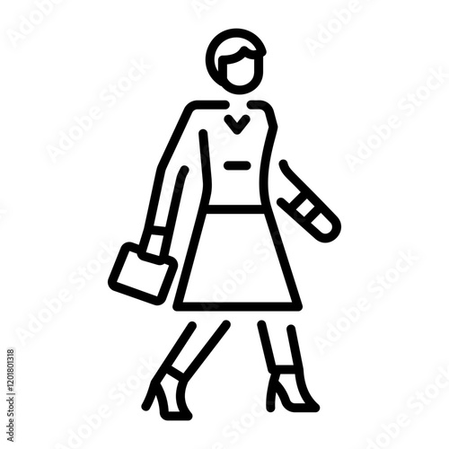 Female model doing ramp walk, line style icon 