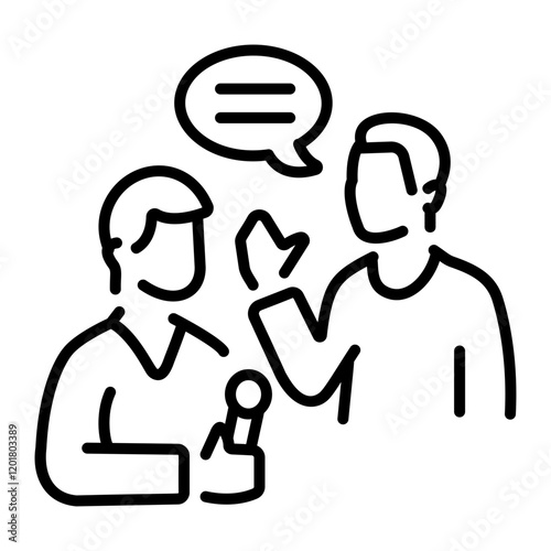 A reporter taking interview of other character, line style icon 