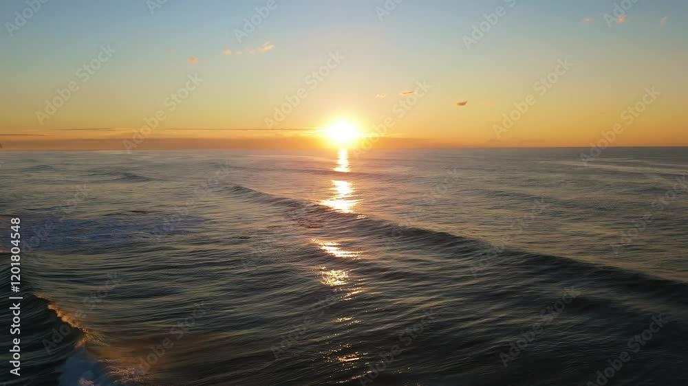 Atlantic Ocean at Sunset. Portugal. Golden Hour. Aerial View. Moving Forward Atlantic Ocean at Sunset. Portugal. Golden Hour. Aerial View. Moving Forward