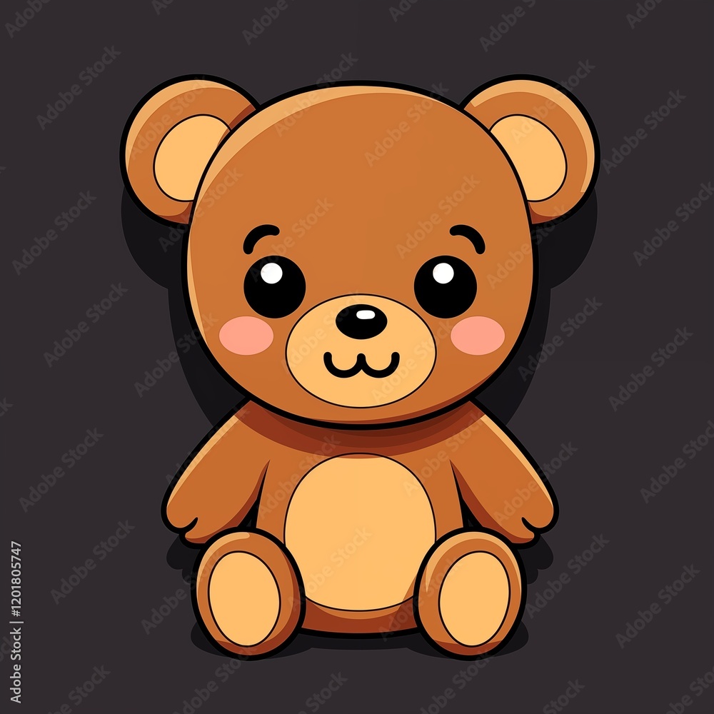 Cute Cartoon Teddy Bear with Adorable Expression on Dark Background Cute Cartoon Teddy Bear with Adorable Expression on Dark Background