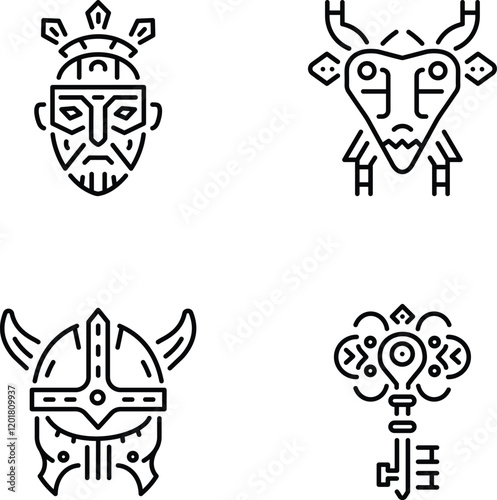 Pack of Linear Style Ancient Artefacts Icons 

