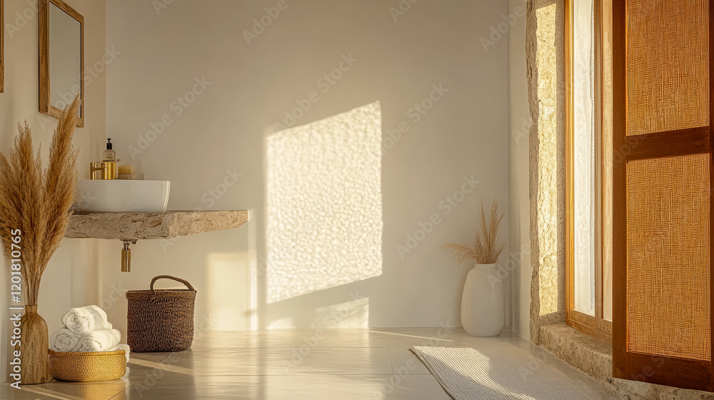 Fototapeta premium Serene bathroom interior featuring natural light and minimalist decor for relaxation