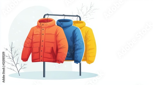 Colorful Puffy Jackets on Display for Winter Fashion Showcase and Outdoor Activities photo