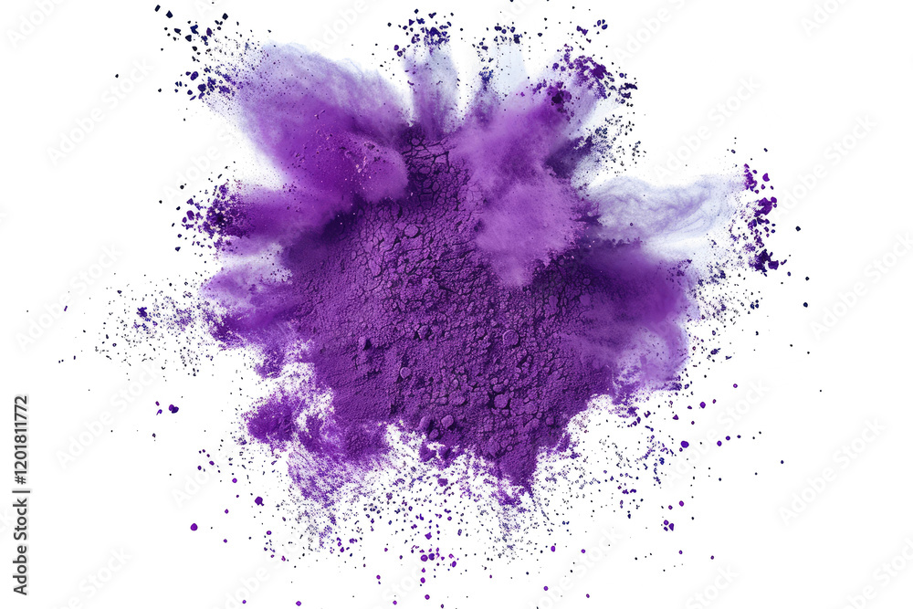 Fototapeta premium Purple powder explosion isolated on white or transparent background