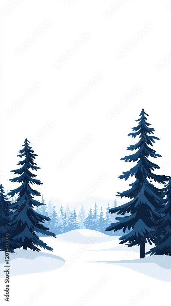 Obraz premium Tranquil Winter Landscape with Snow-Covered Trees and Serene Pathway Under Clear Blue Sky