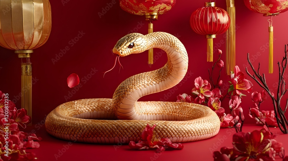 Fototapeta premium Golden Snake Entwined with Auspicious Chinese Lunar New Year