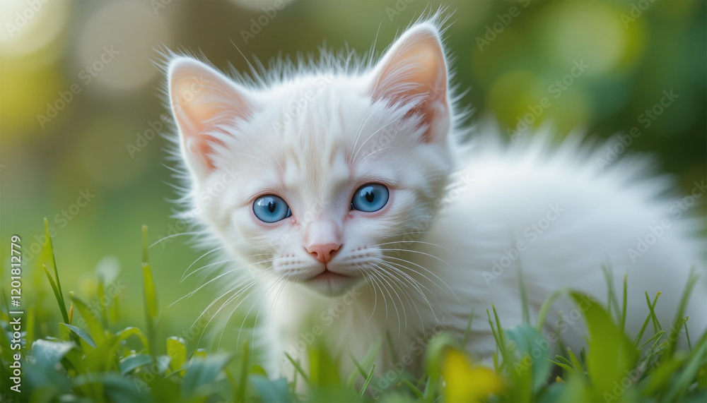 a white cat on green grass, cat walking in a garden, it moves like a feline, there is green grass and white paving stones, white cat walking on green grass
a white cat on green grass, cat walking in a garden, it moves like a feline, there is green grass and white paving stones, white cat walking on green grass