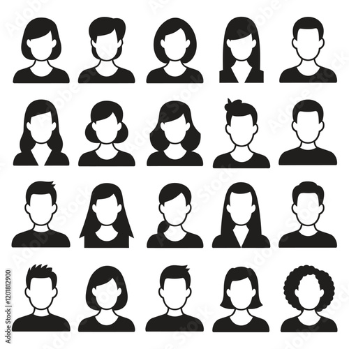 Profile avatars set silhouettes with white background