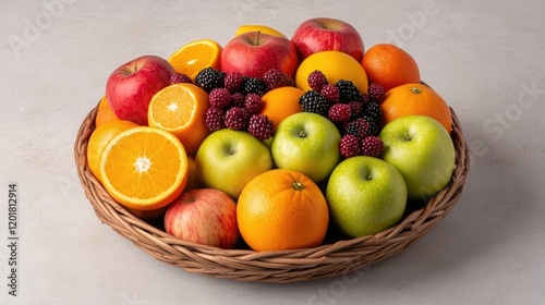 Abundant Fresh Fruit Basket Filled with Handpicked Apples Oranges and Berries   A Vibrant Display of Nature s Harvest Brimming with Nutrition Flavor and the Spirit of Gratitude photo