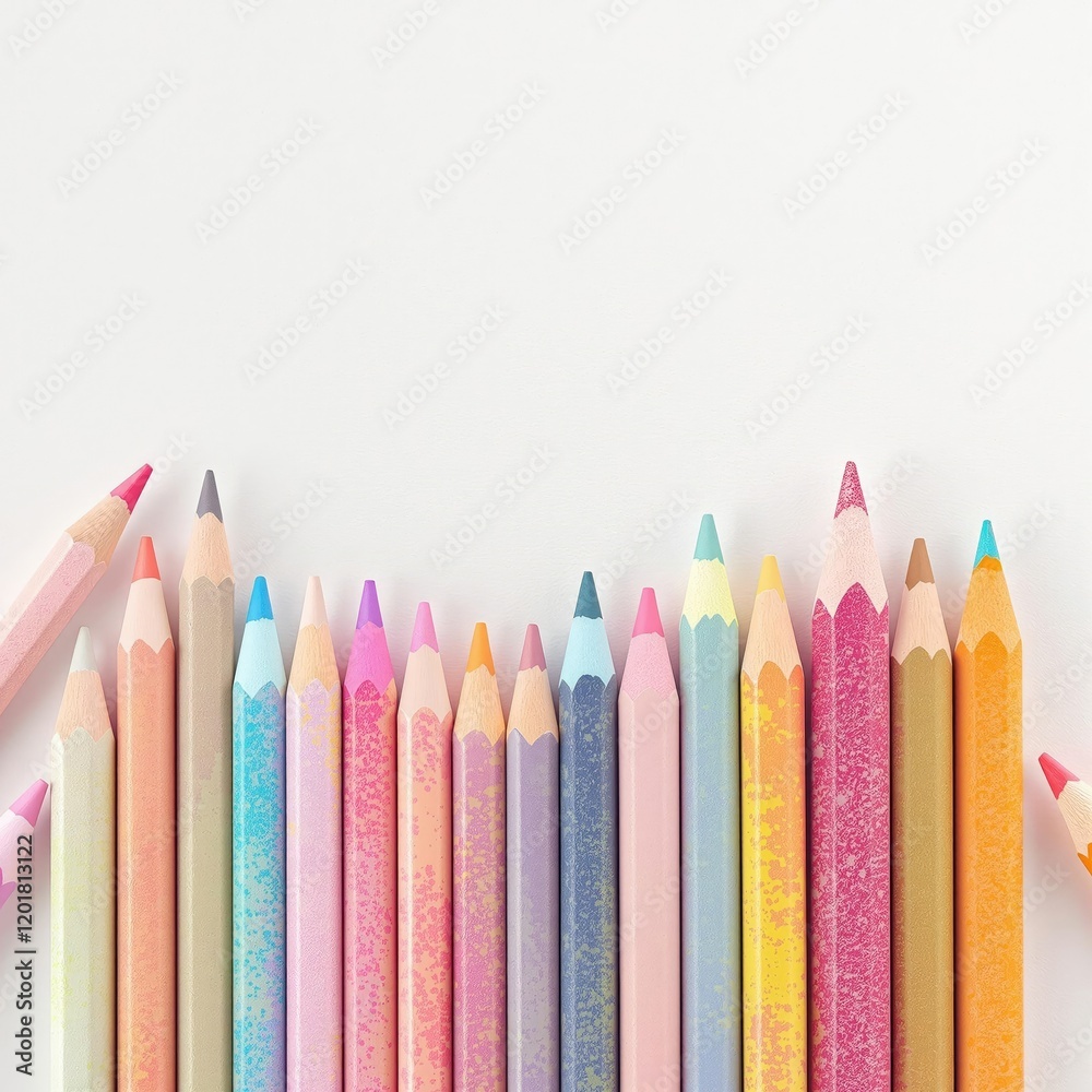 Bunch of wax crayon pencils with various color shades, artist's tools, creative projects, rainbow hues Bunch of wax crayon pencils with various color shades, artist's tools, creative projects, rainbow hues