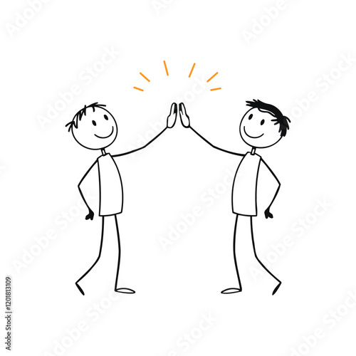 Vector Illustration: Two Stick Men, High Five, Friendship, Success